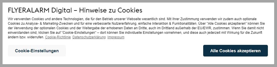 Flyeralarm Digital Hinweis zu Cookies