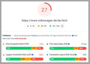 Core Web Vitals Test mobile von Volkswagen